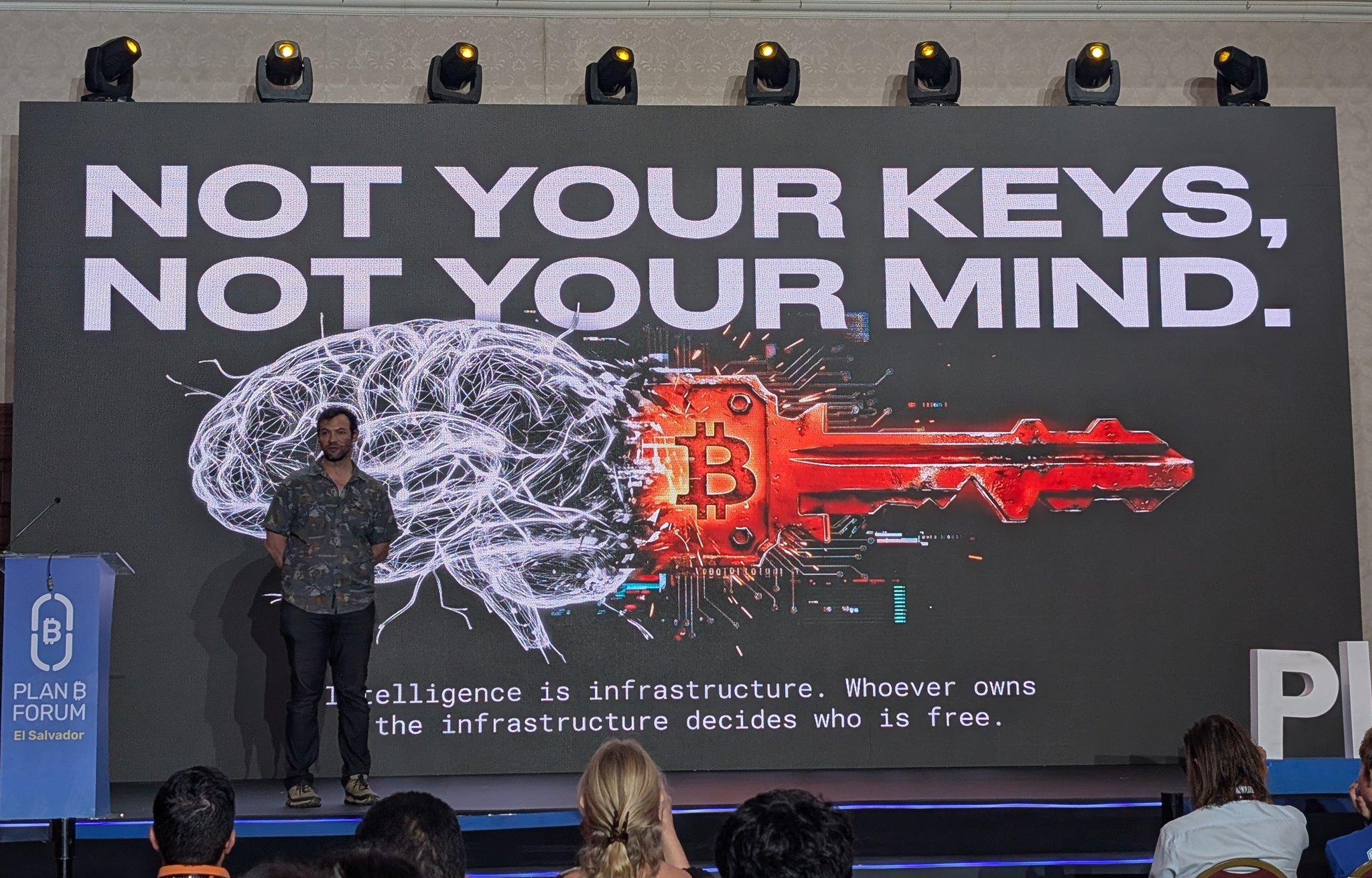 Erik Cason presenting Not Your Keys, Not Your Mind at Plan B Forum, El Salvador